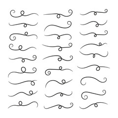 set of Hand drawn calligraphy font style Decorative Elements Text Ornaments curly thin line swings swashes Flourishes Swirls text divider flourish doodle vector illustration by  poster, banner