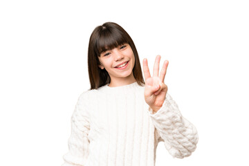 Little caucasian girl over isolated background happy and counting three with fingers