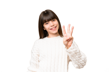 Little caucasian girl over isolated background happy and counting three with fingers
