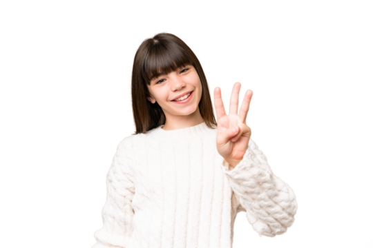 Little caucasian girl over isolated background happy and counting three with fingers