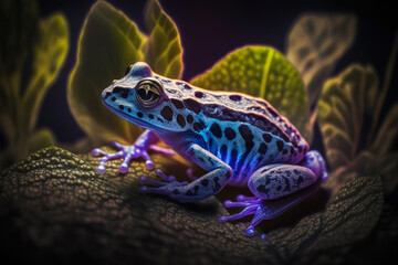 Mystical glowing frog on the branch. Stunning birds and animals in nature travel or wildlife photography made with Generative AI