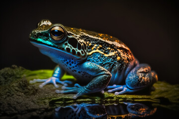 Obraz premium Mystical glowing frog. Isolated on dark blurred background. Stunning birds and animals in nature travel or wildlife photography made with Generative AI