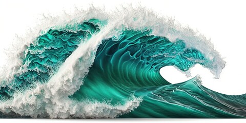 Close-up of turquoise sea wave with natural texture, isolated on white, Generative AI