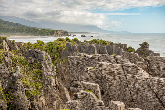 Pancake rocks in Punakaiki on the west coast of South Island in New Zealand