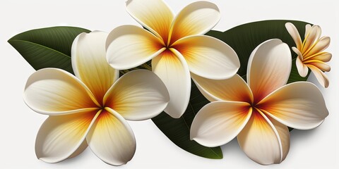 Obraz na płótnie Canvas Frangipani flowers in a cluster separated by a clear background, Generative AI