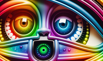 Fototapeta premium The eyes of an alien creature awakens the concept of artificial intelligence, Technologies of our future, artificial intelligence generation. A neural network. Digital images. Artificial intelligence 