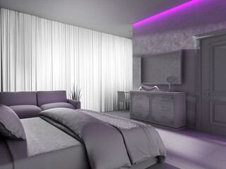 Bedroom in a modern interior, 3d rendering