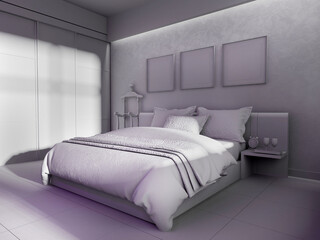 Bedroom in a modern interior, 3d rendering