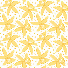 Vector seamless pattern with yellow vanilla flowers on a white background