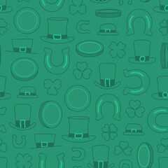 Subtle green on green hand drawn St. Patrick's Day seamless pattern
