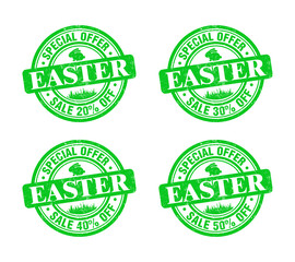 Obraz premium Easter sale green grunge stamp set. Special offer 20, 30, 40, 50 percent off