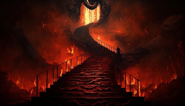 Stairs to Hell Burning Flames Illustration Wallpaper Generative AI