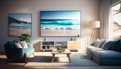 Create Your Perfect Beach House Living Room with Ocean Views, Generative AI