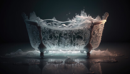 Crystal bathtub, bathroom, concept, silver, ice, retro, old Generative Ai