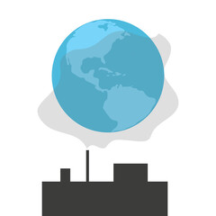 The planet Earth is in smoke from factories and factories. The concept of the impact of production on atmospheric air. Flat vector illustration