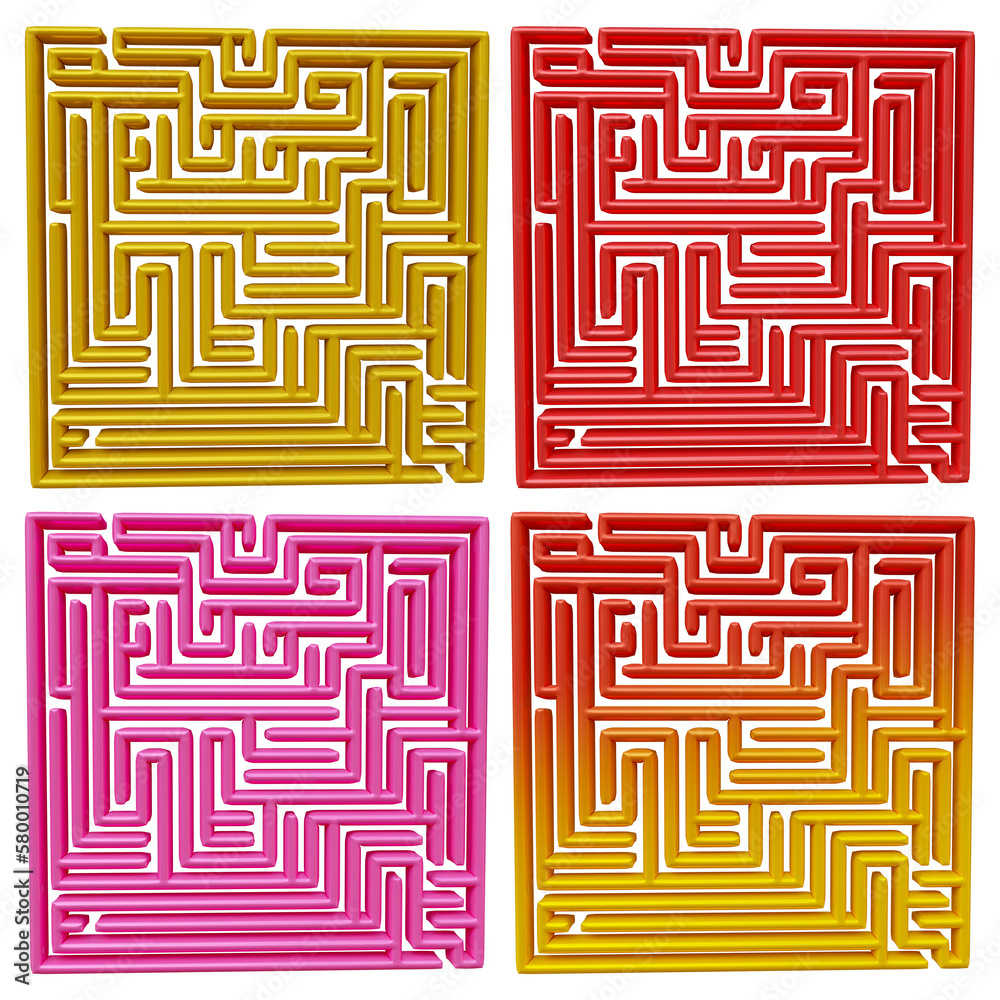 Poster set of maze puzzle in 3d rendering