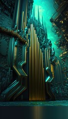 Fototapeta premium Gates to futuristic underwater city. Science fiction concept. Generative ai. 