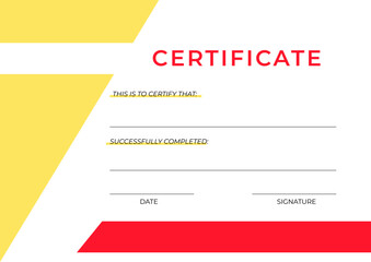 Certificate of Completion Template in yellow and red colors. White backgound.  Vector 
