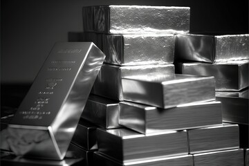 Stack of shiny platinum bars 