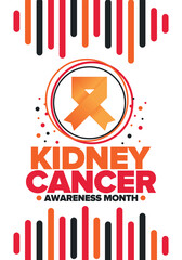 Kidney Cancer Awareness Month. Celebrate annual in March. Control and protection. Prevention campaign. Medical healthcare concept. Poster with ribbon. Banner and background. Vector illustration