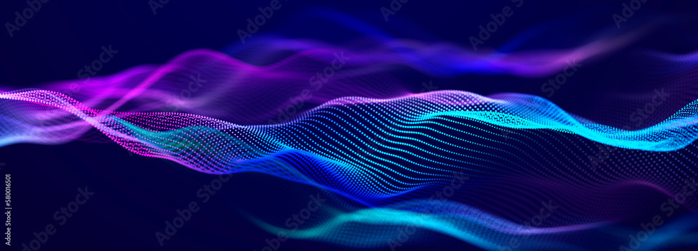 Poster lights background. colored music wave. big data digital code. futuristic dots illustration. 3d