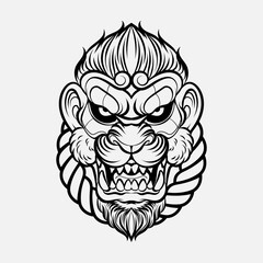 line art of monkey head, monkey head tattoo