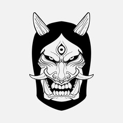 line art of oni head, oni head tattoo