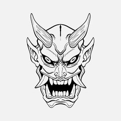 line art of oni head, oni head tattoo