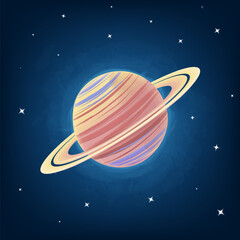 cartoon illustration of saturn with stars in space © mollicart