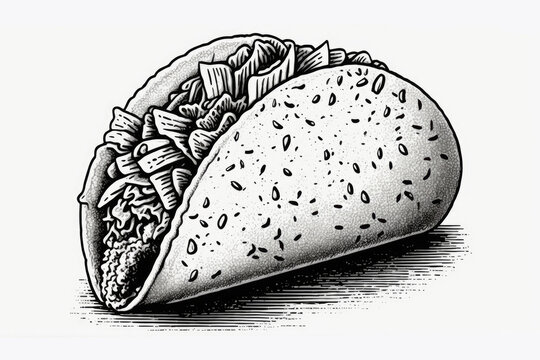 recommend clip art: Drawing of a taco. Mexican street food drawing illustration. Generative ai