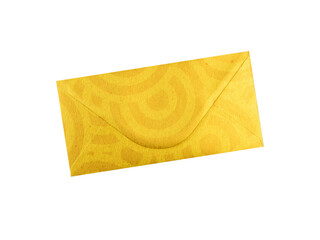 Yellow envelope isolated on white background. Kraft paper with subtle fibers and geometric pattern. Vintage style. 