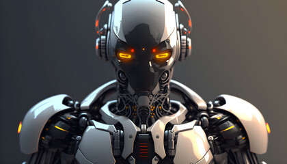robot portrait with orange eyes-AI-generated