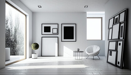 black and white interior minimal with frames