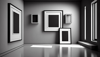 black and white interior minimal with frames