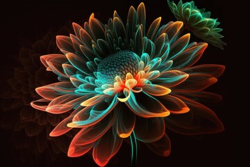 Vibrant Floral Design in Neon Colors - Black Background 
