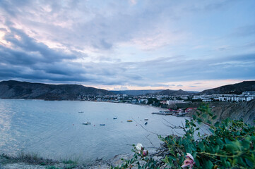 Black sea bay with rock shore, Ukraine.