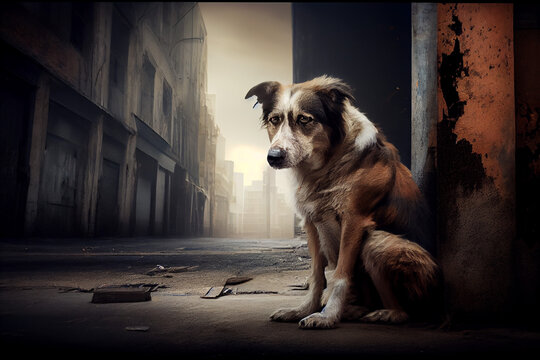 Abandoned and abused dog, generated with ai