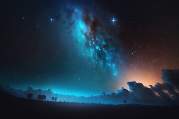 Fototapeta na wymiar Purple and blue nebula with stars. Fantasy galaxy generative AI background