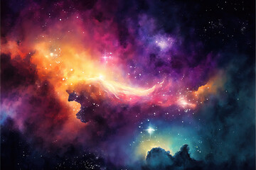 Fototapeta premium Colorful nebula with stars. Fantasy galaxy generative AI background