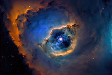 Obraz na płótnie Canvas Glowing blue nebula with stars. Fantasy galaxy generative AI background