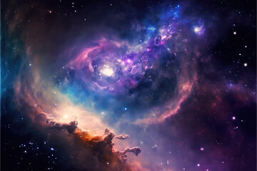 Fototapeta na wymiar Purple, red and blue space with stars. Fantasy galaxy generative AI background
