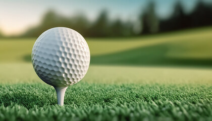 Golf ball on golf course background. Based on Generative AI