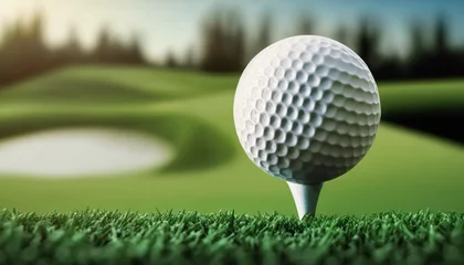 Poster Golf ball on golf course background. Based on Generative AI © Yeti Studio