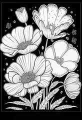 Line drawing of daisies.