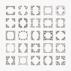 Big vector set of isolated icon frames. Ornate square frames. Hand drawn vintage borders. Various styles and design elements. Template design for kids and school cover, avatar, menu, flyer, home decor