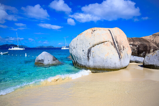 Tropical beach at the Baths in Virgin Gorda, British Virgin Islands.
