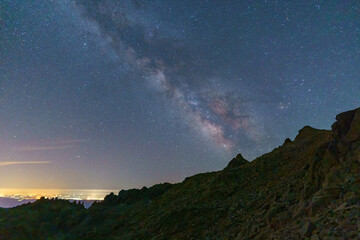 Amazing view of starry night sky over mountains