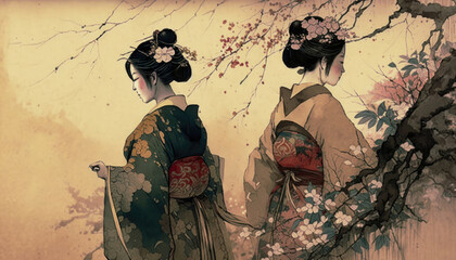 Elegance and Harmony: Exploring the Backgrounds in Japanese Painting AI Generated
