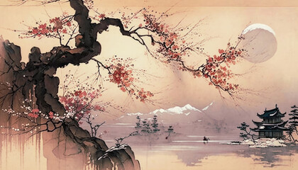 Elegance and Harmony: Exploring the Backgrounds in Japanese Painting AI Generated
