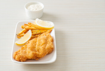 fish and chips - fried fish fillet with potatoes chips